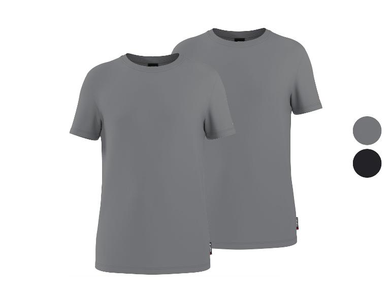 Set aus zwei grauen und schwarzen Herren-T-Shirts mit Farbmustern.