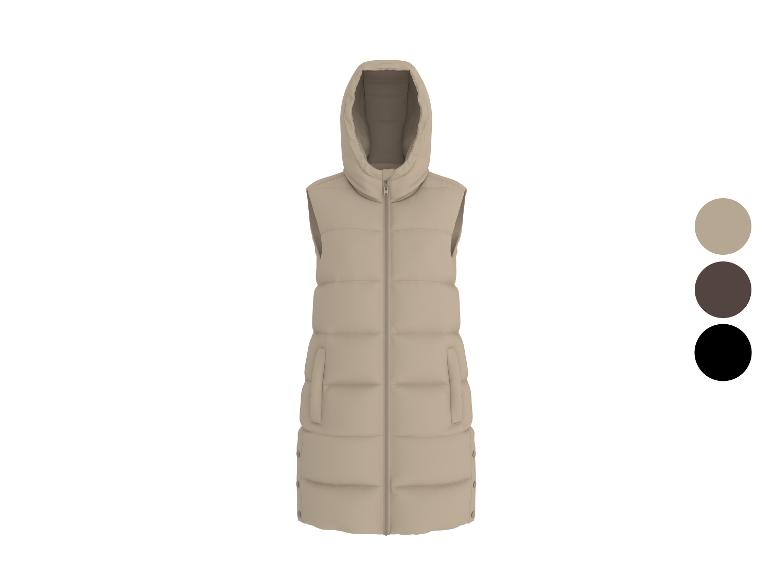Lange Damen-Steppweste mit Kapuze in Beige, Braun und Schwarz