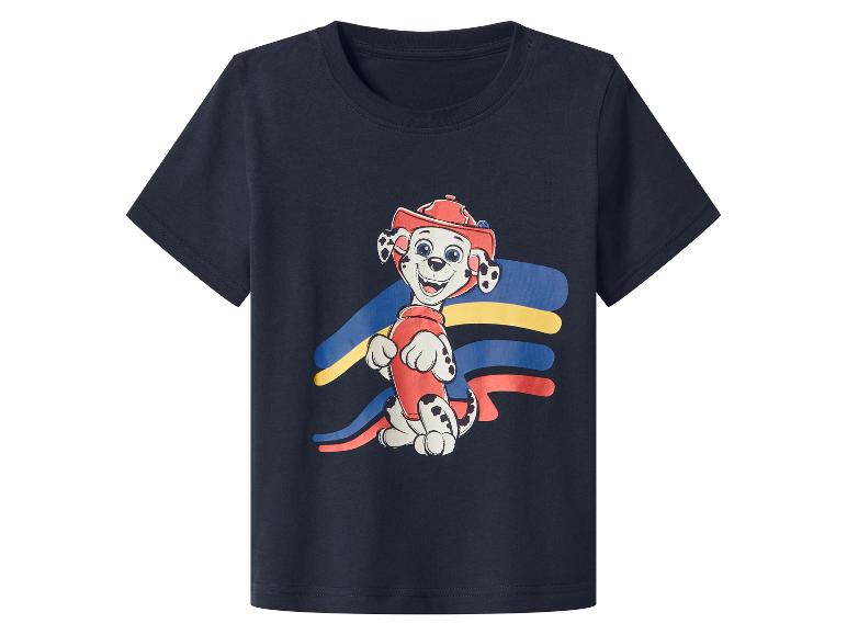 Dunkelblaues Kinder-T-Shirt mit Cartoon-Hund und bunten Streifen