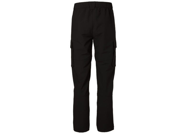 Schwarze Herren-Cargohose mit elastischem Bund und Seitentaschen.