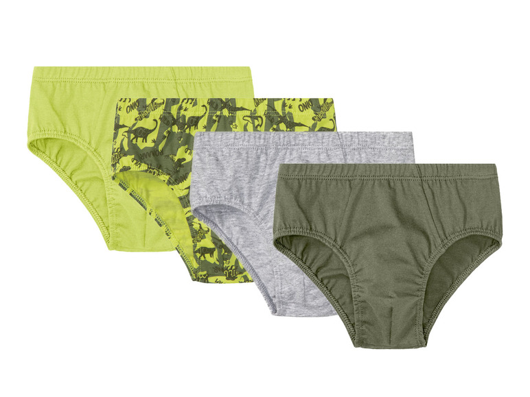 Drei Jungen-Unterhosen, eine mit Dinosaurier-Druck.