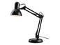 Eine schwarze Schreibtischlampe mit einem verstellbaren Arm.