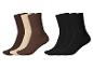 Sechs Paar Socken: drei in Brauntönen und drei schwarze.