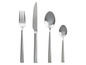 Ein Messer, eine Gabel und zwei Löffel in Silber.