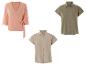 Leinenblusen und -hemden: Wickelbluse in Koralle und beige und khaki Hemden mit kurzen Ärmeln.