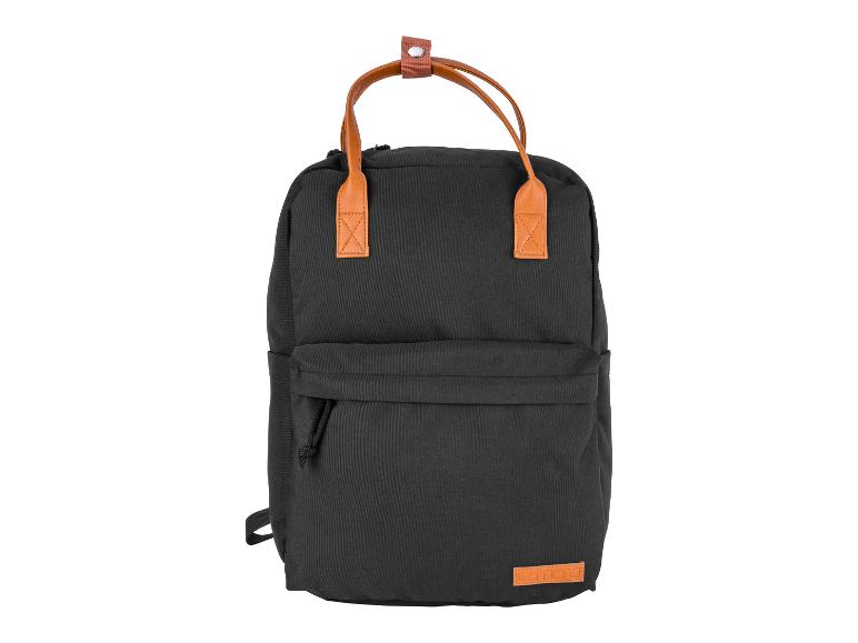 Schwarzer Esmara Rucksack aus Canvas, Ledergriffe.