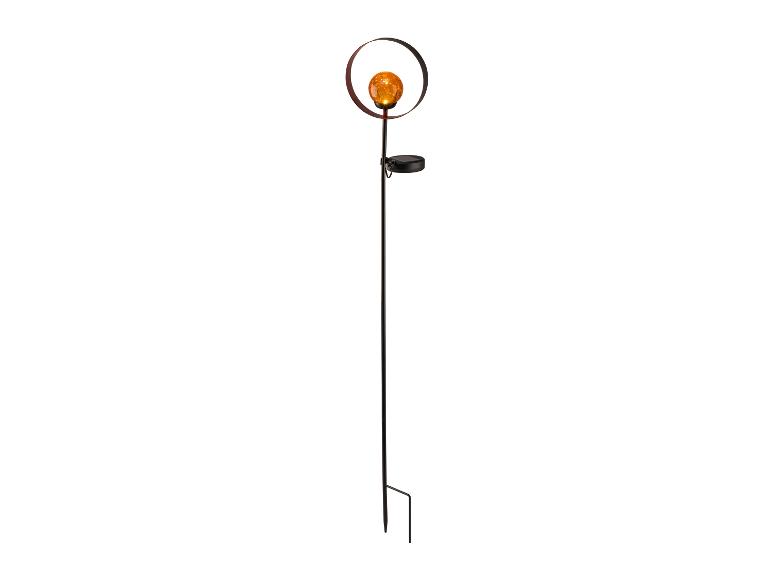 Solar-Gartenstecker mit orangefarbener Glaskugel und Metallring