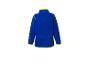 Blaue Fleecejacke mit neongelben Details, Rückansicht.