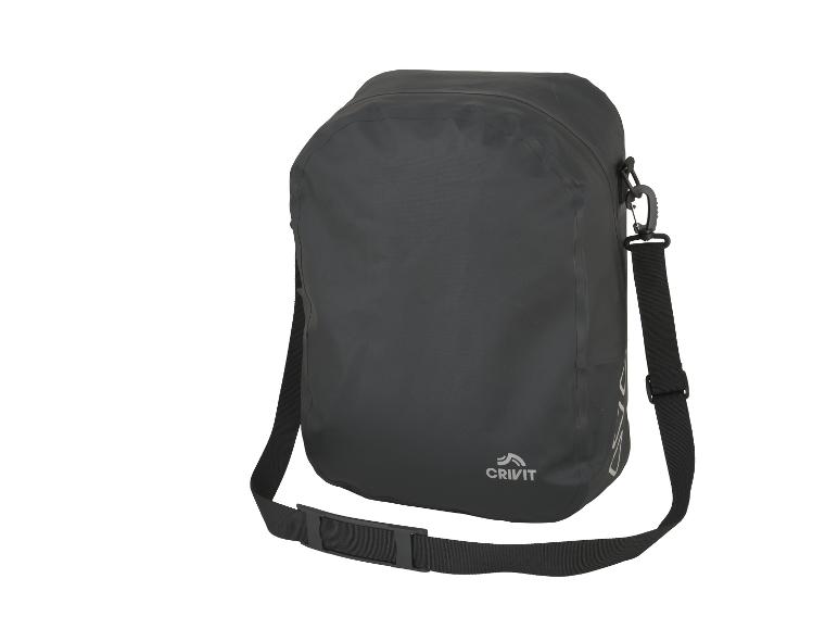 Schwarze Crivit wasserdichte Umhängetasche mit Gurt und Clip.