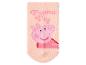 Rosa Socke mit Schweinemotiv und dem Text „Peppa Pig“.