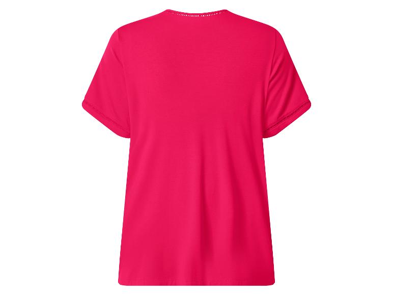 Fuchsiafarbenes kurzärmeliges Damen-T-Shirt mit Rundhalsausschnitt und Cut-Out-Details.