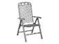 Klappbarer Gartenstuhl aus dunkelgrauem Metall mit Netzrückenlehne und Zierblättern