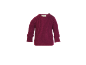 Bordeauxroter Pullover mit Knöpfen an der Schulter und Rippstrick.