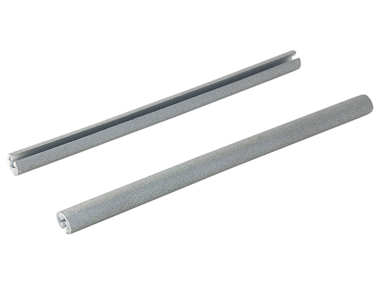 Zwei graue Kunststoffprofile zum Befestigen von Kabeln.