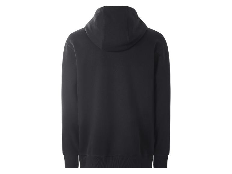 Schwarzer Kapuzenpullover, Rückansicht.