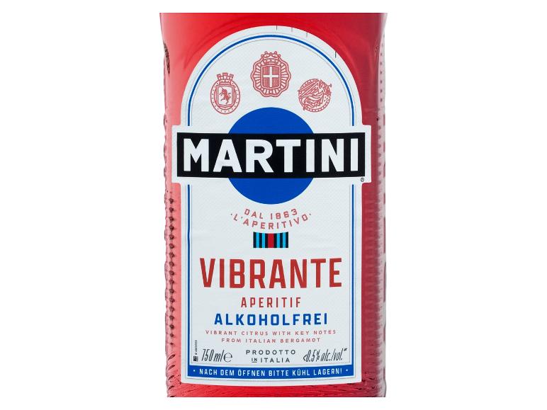 Flasche Martini Vibrante, ein alkoholfreier Aperitif mit Zitrusnoten.