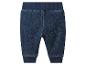 Dunkelblaue Jeans-Babyhose mit elastischem Bund und Bündchen.