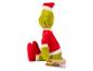 Ein grünes Plüsch-Grinch-Spielzeug, das als Weihnachtsmann verkleidet ist.
