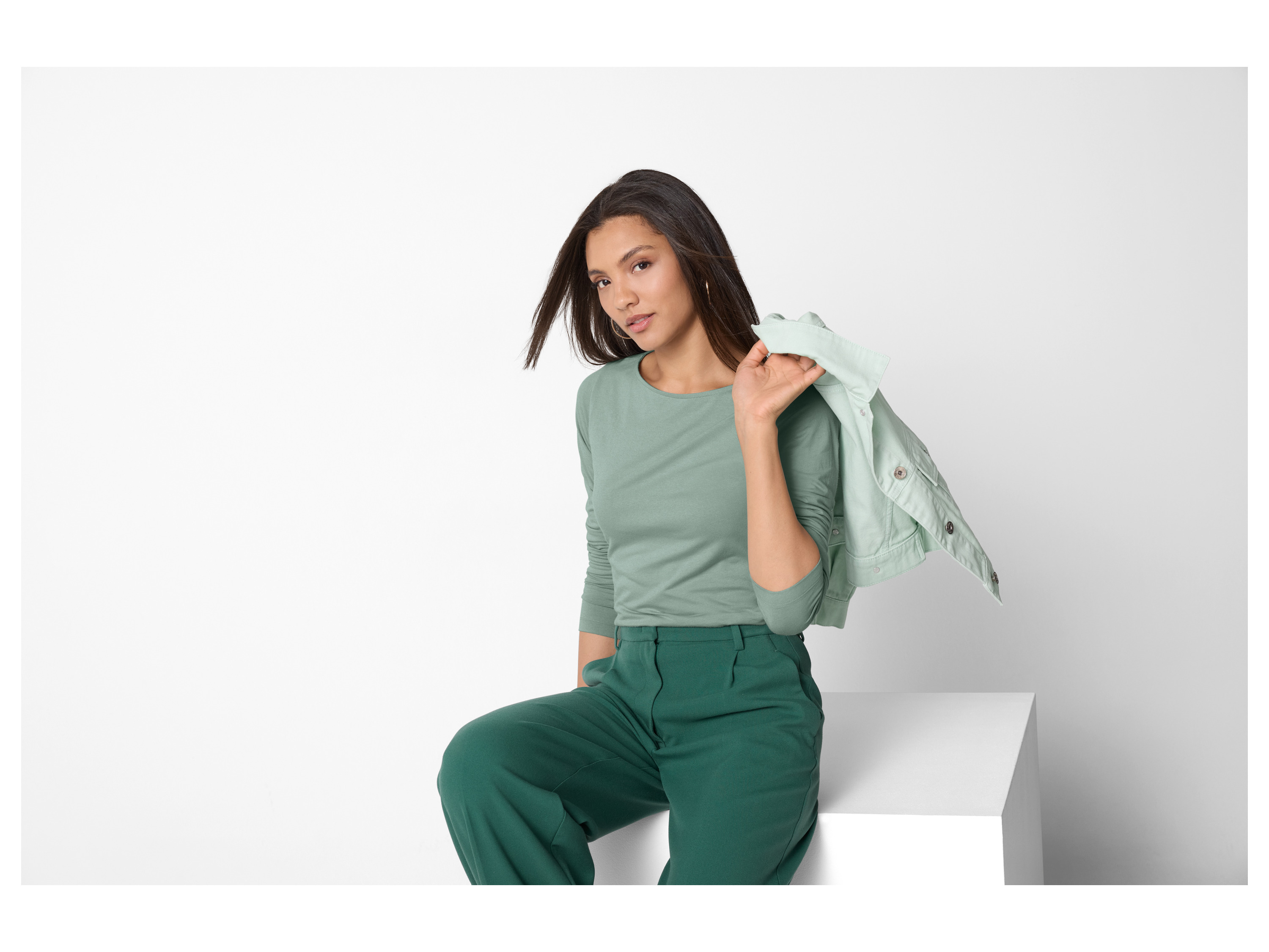 Thumbnail - esmara® Damen Langarmshirt 2 Stück (Schwarz/Grün, L(44/46))""