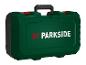 Grüner Parkside Werkzeugkoffer mit schwarzen Griffen und roten Verschlüssen.