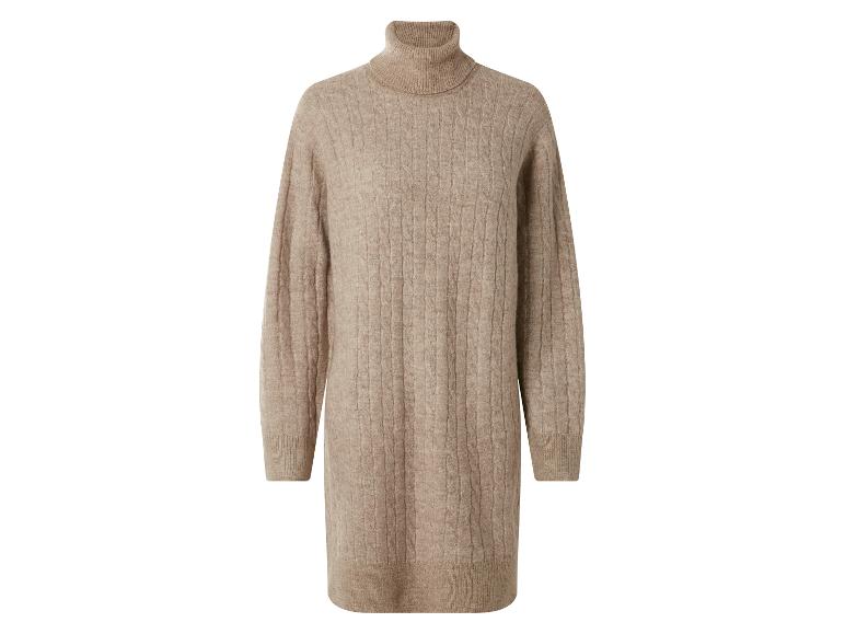 Beiges Strickkleid mit Rollkragen und Zopfmuster