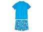Kinder Badeanzug: blaues Oberteil und Hose mit Seestern-Motiv.