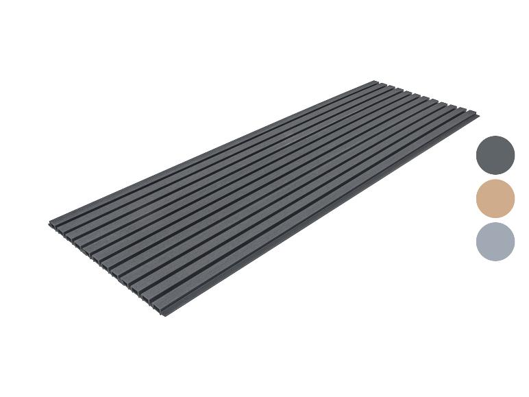 Dunkelgraue Verbundplatte mit Rillen und Farbmustern