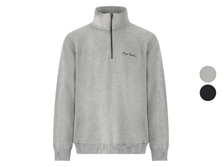 Grau meliertes Sweatshirt mit Reißverschlusskragen und Stehkragen mit gesticktem Logo, mit Farboptionen.