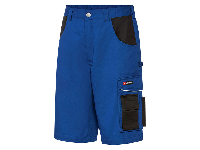 Blaue Arbeitshose mit Parkside-Logo und mehreren Taschen.