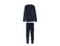 Dunkelblauer Samt-Loungewear-Set mit Langarmshirt und Kordelzug-Hose.