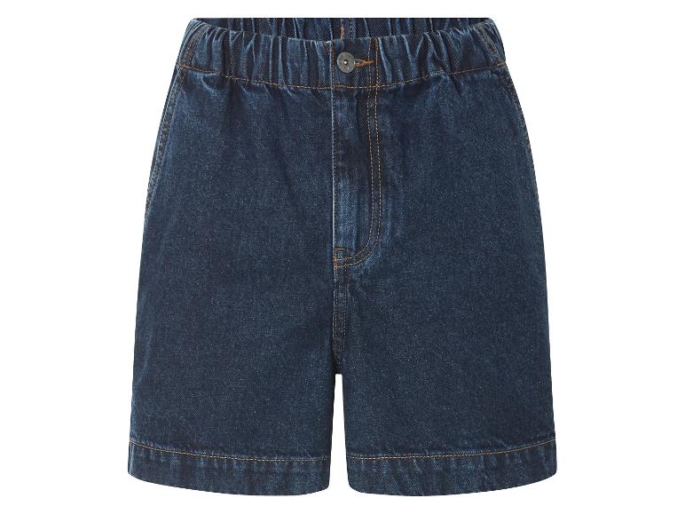 Dunkelblaue Jeans-Shorts, lässiger Stil.