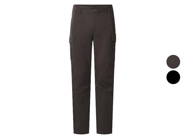 Dunkelgraue Cargohose mit Taschen und schwarzen und grauen Farbmustern.