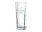 Transparentes Whiskyglas mit graviertem Logo und Hundemotiv.