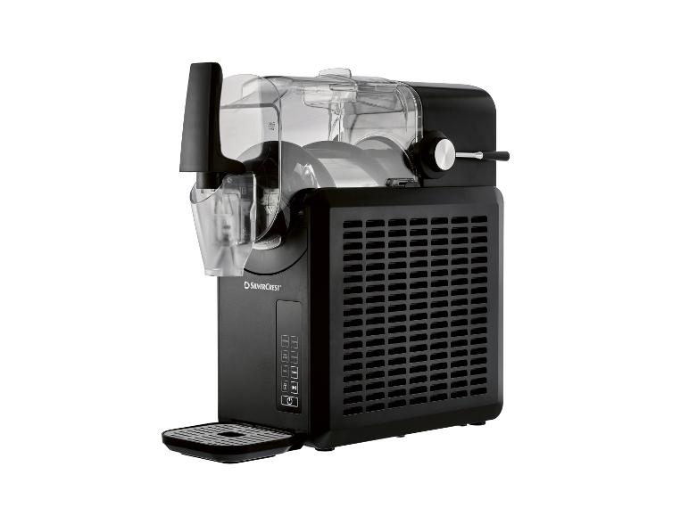 Schwarze SilverCrest Slush-Eismaschine mit transparenten Behältern und Bedienfeld.