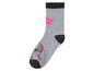 Graue Socken mit einem rosafarbenen Cartoon-Motiv