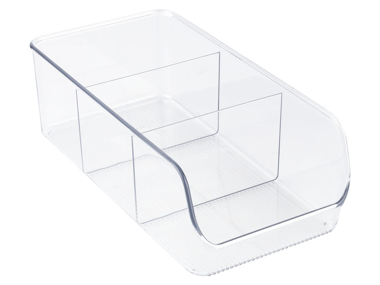 Eine transparente Aufbewahrungsbox mit drei Fächern.