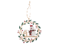 Hölzerne Weihnachtsdekoration mit Kranz, Schneemann und Haus.