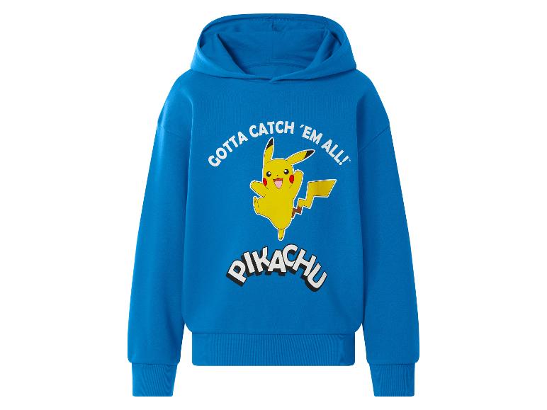 Blauer Kapuzenpullover mit gelbem Zeichentrickfiguren-Aufdruck und dem Text „GOTTA CATCH 'EM ALL! PIKACHU“