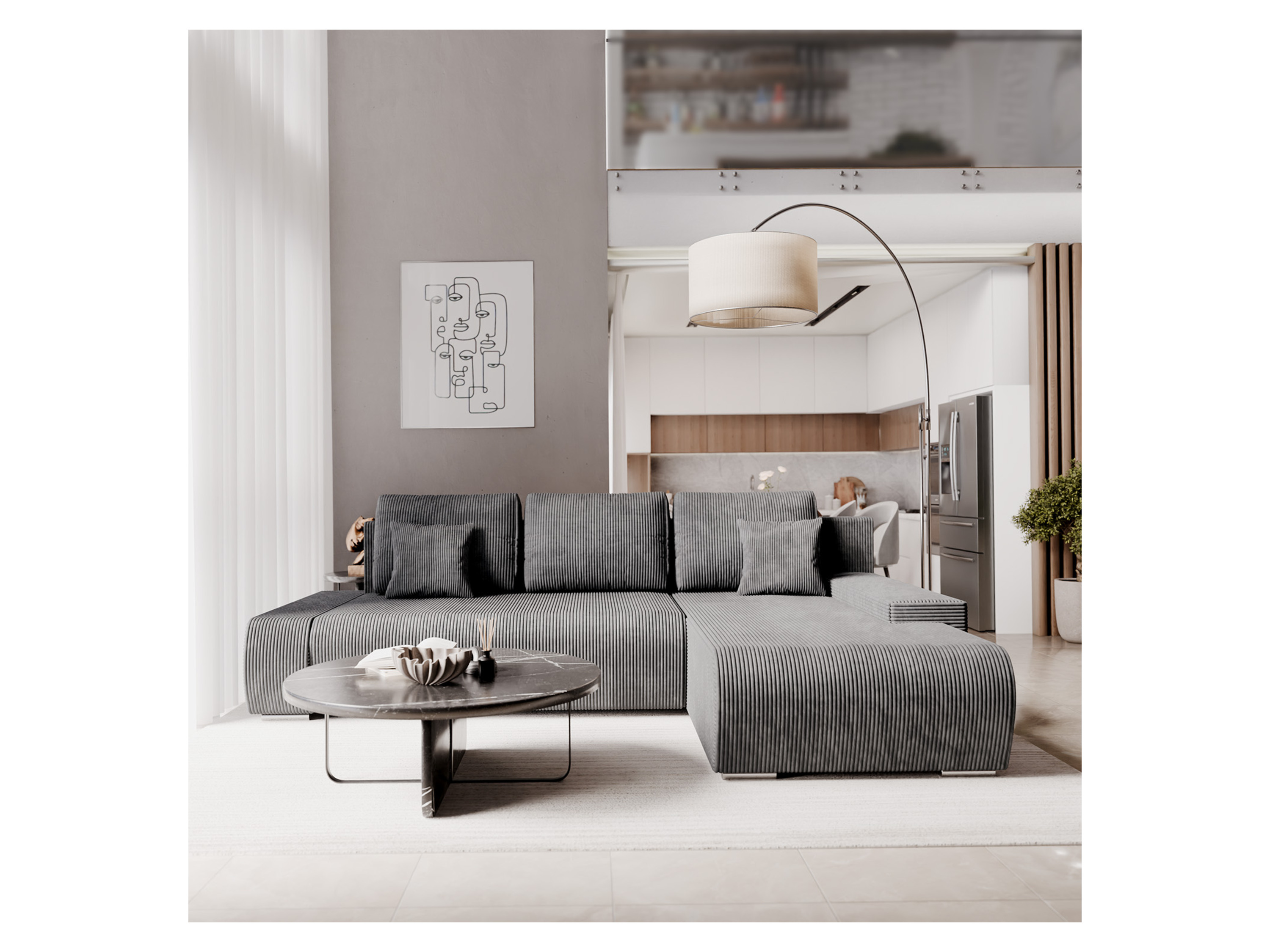 Thumbnail - Juskys Sofa Iseo mit Ottomane (Rechts, Dunkelgrau)""
