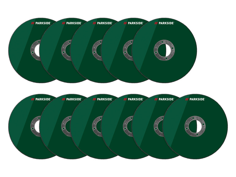 Zwölf grüne Scheiben für eine Schleifmaschine der Marke Parkside.