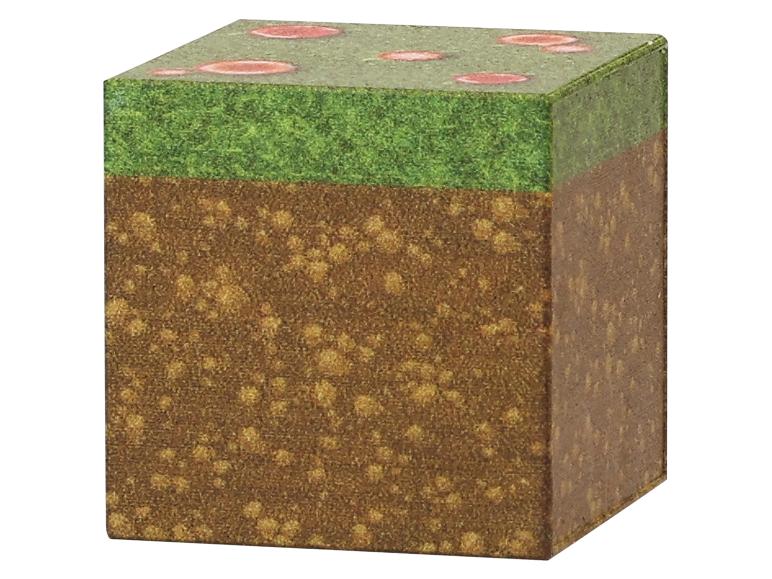 Würfel mit Gras-, Erd- und Pilztexturen.