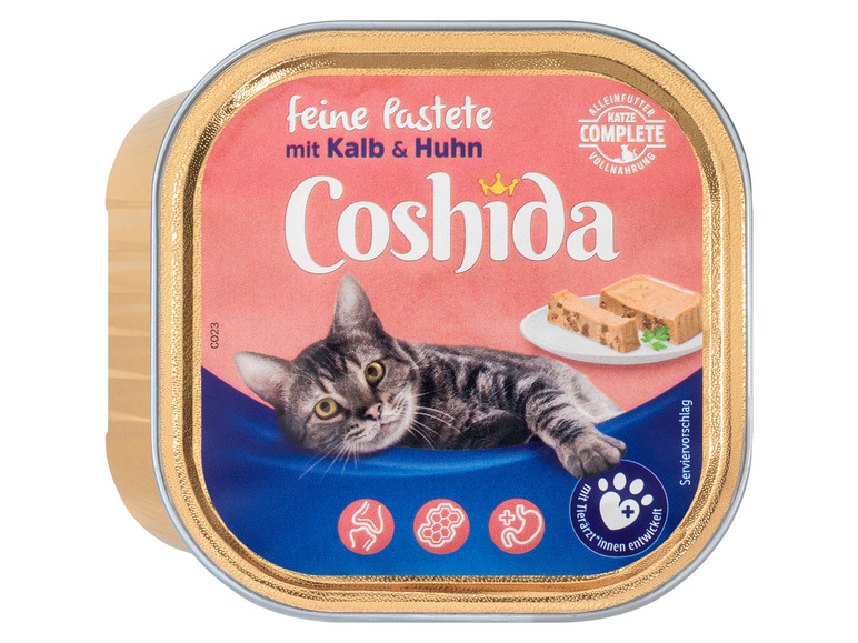 Gehe zu Vollbildansicht: COSHIDA Katzenvollnahrung feine Pastete mit Kalb & Huhn, 12 x 100 g - Bild 2