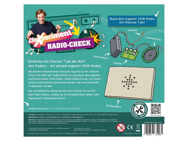 Checker Tobi Radio-Bausatz für Kinder mit Illustrationen und Anleitungen.