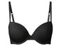 Ein schwarzer BH mit glatten Cups und verstellbaren Trägern.