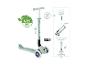 Grüner Roller mit LED-Leuchträdern, faltbar und verstellbar, zu 60% aus GRS gefertigt.