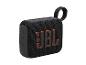 Schwarzer JBL Go 3 Bluetooth-Lautsprecher mit orangefarbenem Logo und Trageschlaufe.