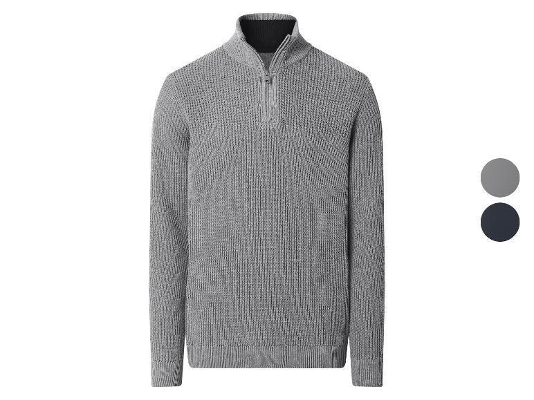 Herren-Strickpullover in Grau mit halbem Reißverschluss und zwei Farboptionen.
