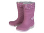 Zwei rosa Gummistiefel mit Blumenmuster