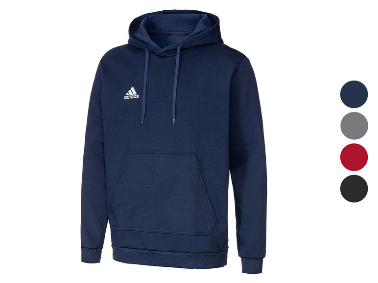 Ein dunkelblauer Adidas Hoodie mit Kapuze.