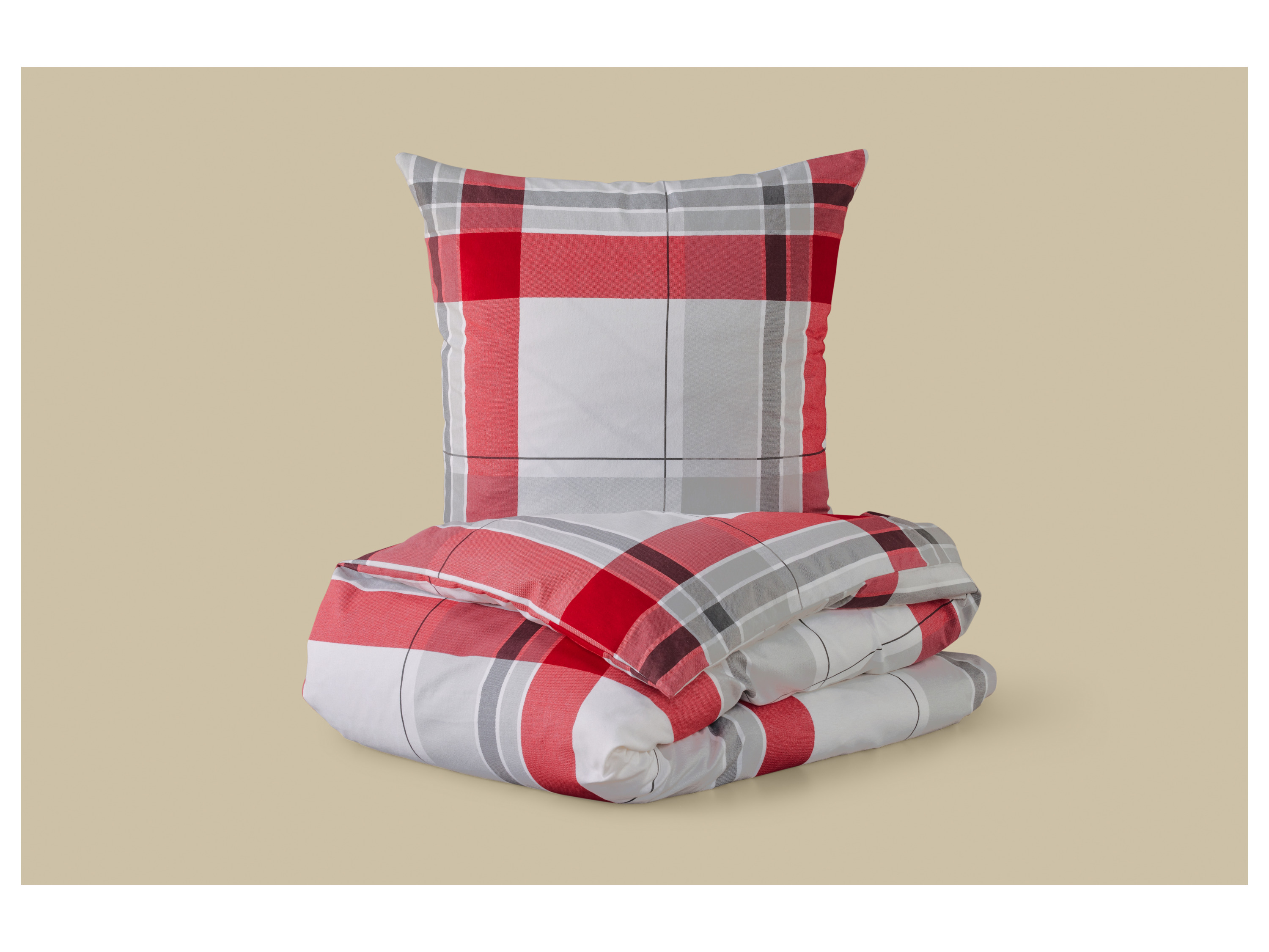 Thumbnail - LIVARNO® Feinbiber-Bettwäsche, 135 x 200 cm (Karo/rot/grau)